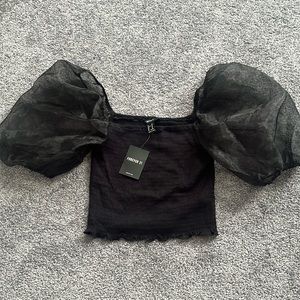 NWT F21 Black Puff Sleeve Top